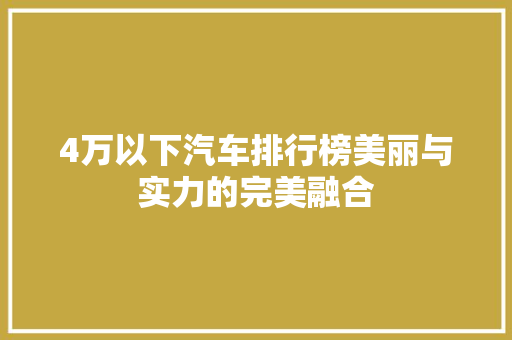 4万以下汽车排行榜美丽与实力的完美融合