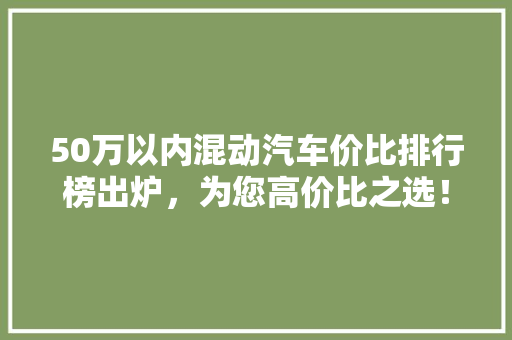 50万以内混动汽车价比排行榜出炉，为您高价比之选！
