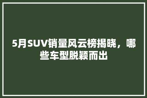 5月SUV销量风云榜揭晓，哪些车型脱颖而出  第1张