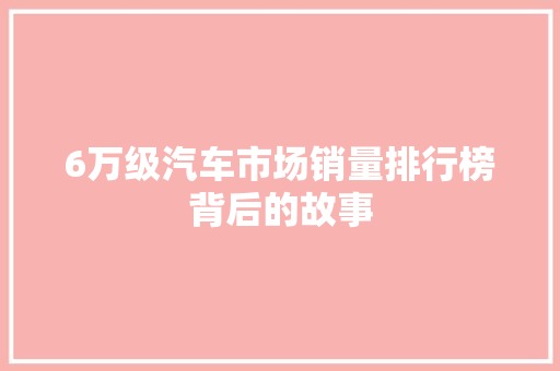 6万级汽车市场销量排行榜背后的故事  第1张