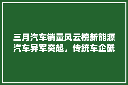 三月汽车销量风云榜新能源汽车异军突起，传统车企砥砺前行