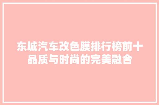 东城汽车改色膜排行榜前十品质与时尚的完美融合