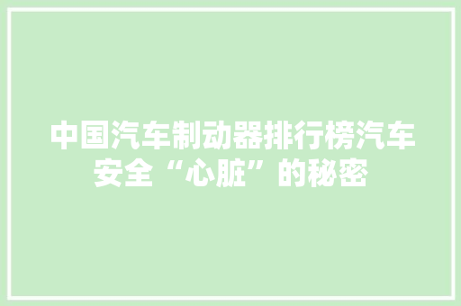 中国汽车制动器排行榜汽车安全“心脏”的秘密