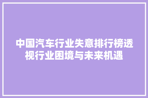 中国汽车行业失意排行榜透视行业困境与未来机遇