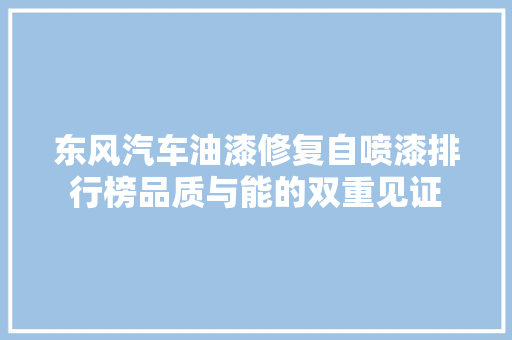 东风汽车油漆修复自喷漆排行榜品质与能的双重见证