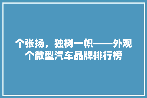 个张扬，独树一帜——外观个微型汽车品牌排行榜