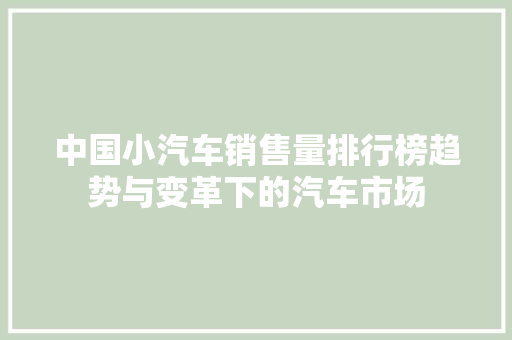 中国小汽车销售量排行榜趋势与变革下的汽车市场