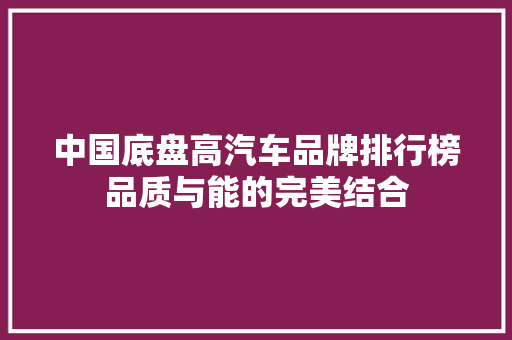 中国底盘高汽车品牌排行榜品质与能的完美结合