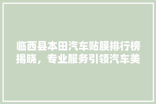 临西县本田汽车贴膜排行榜揭晓，专业服务引领汽车美容新风尚