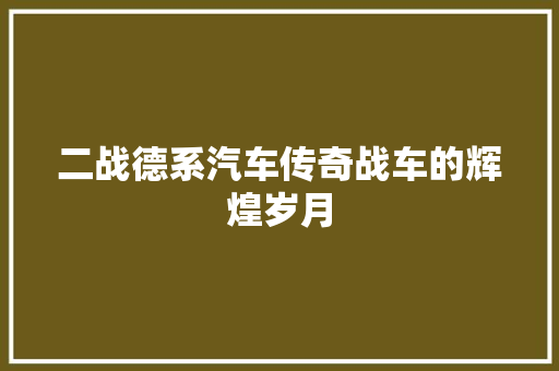 二战德系汽车传奇战车的辉煌岁月