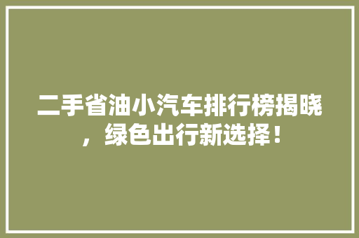 二手省油小汽车排行榜揭晓，绿色出行新选择！