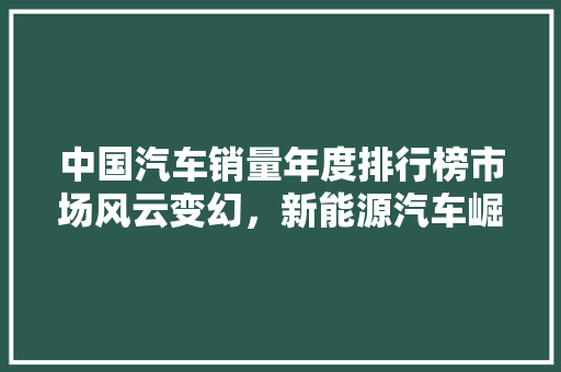 中国汽车销量年度排行榜市场风云变幻，新能源汽车崛起