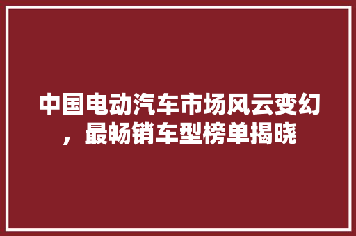 中国电动汽车市场风云变幻，最畅销车型榜单揭晓