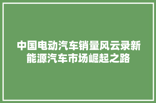 中国电动汽车销量风云录新能源汽车市场崛起之路