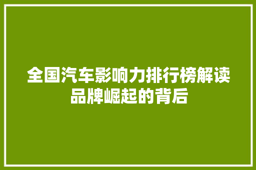 全国汽车影响力排行榜解读品牌崛起的背后