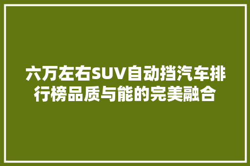六万左右SUV自动挡汽车排行榜品质与能的完美融合