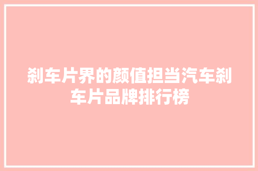 刹车片界的颜值担当汽车刹车片品牌排行榜