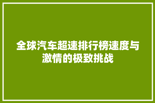 全球汽车超速排行榜速度与激情的极致挑战