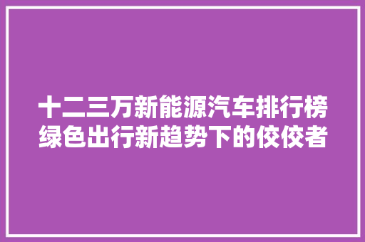 十二三万新能源汽车排行榜绿色出行新趋势下的佼佼者