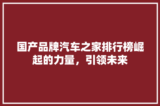 国产品牌汽车之家排行榜崛起的力量，引领未来