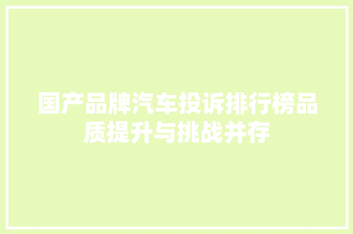 国产品牌汽车投诉排行榜品质提升与挑战并存  第1张