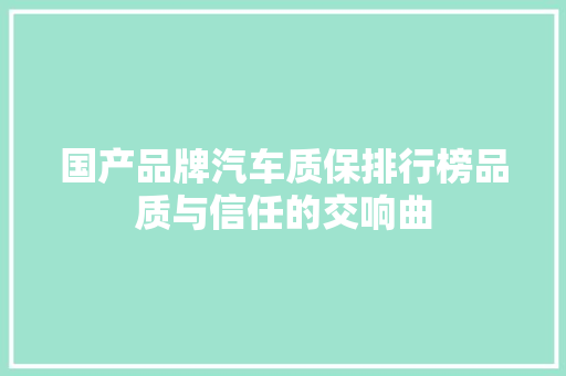 国产品牌汽车质保排行榜品质与信任的交响曲  第1张