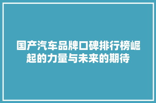 国产汽车品牌口碑排行榜崛起的力量与未来的期待