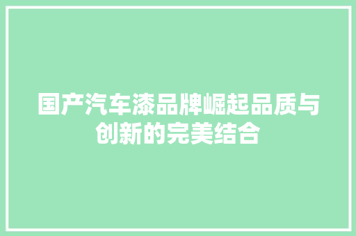 国产汽车漆品牌崛起品质与创新的完美结合