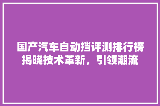 国产汽车自动挡评测排行榜揭晓技术革新，引领潮流