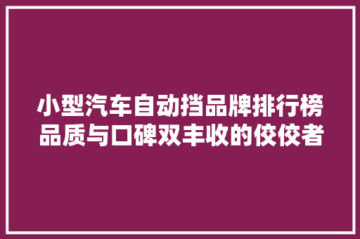 小型汽车自动挡品牌排行榜品质与口碑双丰收的佼佼者