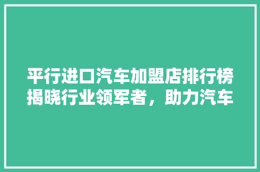 平行进口汽车加盟店排行榜揭晓行业领军者，助力汽车产业转型升级