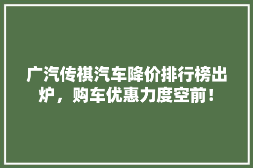 广汽传祺汽车降价排行榜出炉，购车优惠力度空前！