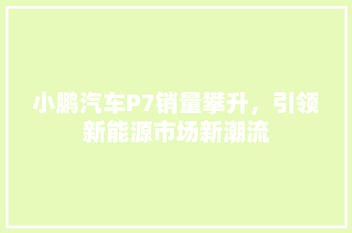 小鹏汽车P7销量攀升，引领新能源市场新潮流