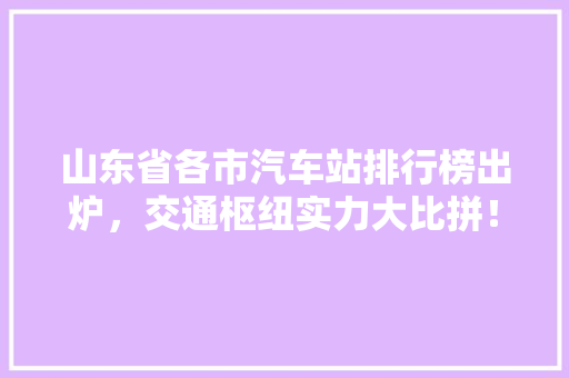 山东省各市汽车站排行榜出炉，交通枢纽实力大比拼！  第1张