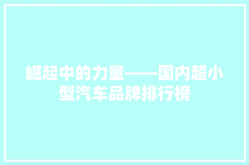 崛起中的力量——国内超小型汽车品牌排行榜  第1张