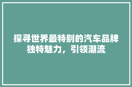 探寻世界最特别的汽车品牌独特魅力，引领潮流  第1张