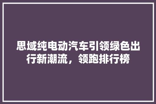 思域纯电动汽车引领绿色出行新潮流，领跑排行榜