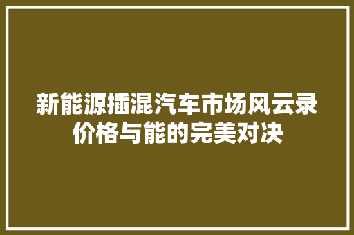 新能源插混汽车市场风云录价格与能的完美对决
