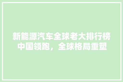 新能源汽车全球老大排行榜中国领跑，全球格局重塑
