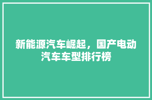 新能源汽车崛起，国产电动汽车车型排行榜