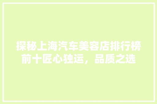 探秘上海汽车美容店排行榜前十匠心独运，品质之选