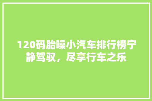 120码胎噪小汽车排行榜宁静驾驭，尽享行车之乐