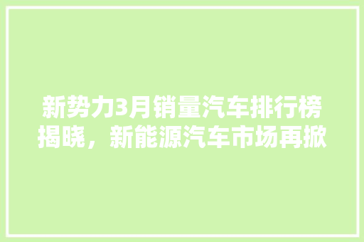 新势力3月销量汽车排行榜揭晓，新能源汽车市场再掀风云