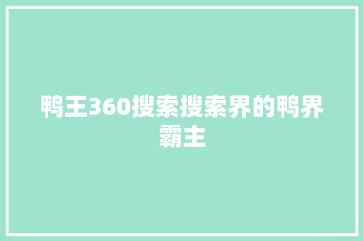 鸭王360搜索搜索界的鸭界霸主