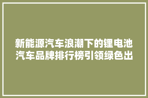 新能源汽车浪潮下的锂电池汽车品牌排行榜引领绿色出行新时代  第1张