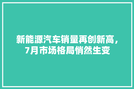 新能源汽车销量再创新高，7月市场格局悄然生变