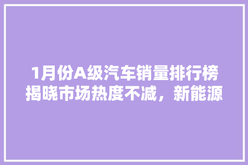 1月份A级汽车销量排行榜揭晓市场热度不减，新能源汽车崛起