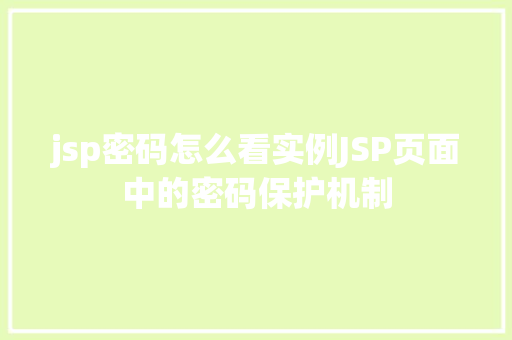 jsp密码怎么看实例JSP页面中的密码保护机制  第1张