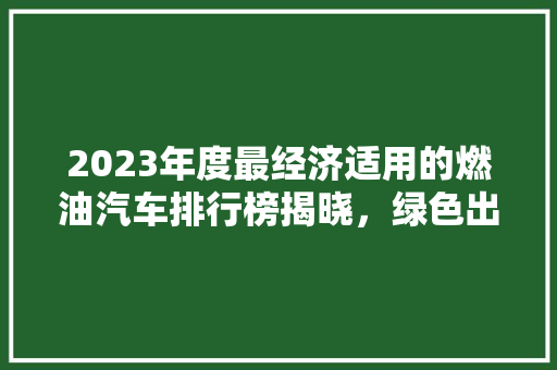 2023年度最经济适用的燃油汽车排行榜揭晓，绿色出行新选择！  第1张