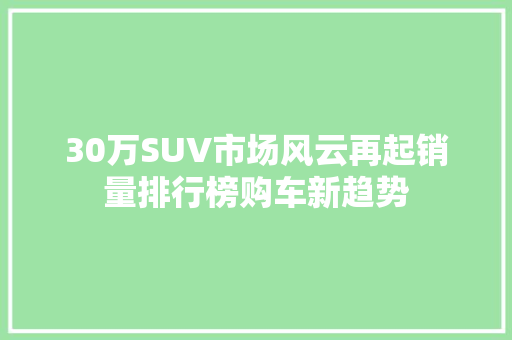 30万SUV市场风云再起销量排行榜购车新趋势  第1张